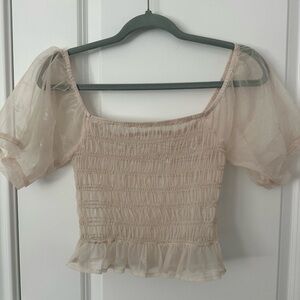 Le Lis Hologram Butterfly Mesh Smocked Top